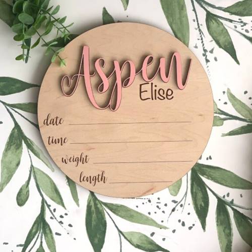 Round Wooden Baby Plaque 3D Custom Wood Baby Name Announcement Sign Birth Announcement Baby Name Custom Sign Baby Arrival Custom Shower Gift