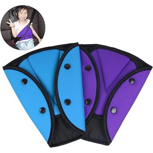 2 Pack Seatbelt Adjuster for Kids Car Child Seatbelt Adjusters Belt Cover Strap Protector Pad for Children Baby Adult Shoulder Neck Safety Triangle Positioner Purple + Blue