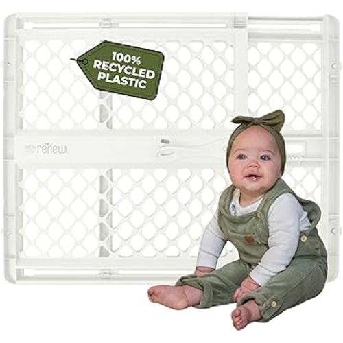 Toddleroo by North States - Renew 100% Recycled Plastic Baby Gate for Doorway; Sturdy for Indoor & Outdoor Use: Pressure Mounted, No Drill Gate; Made in USA; 26" to 42" Wide, 26" Tall; Pure White
