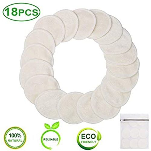 Reusable Makeup Remover Pads -18 Packs Washable Organic Cotton Rounds - Soft Natural Bamboo Face Pads - 2 Layers Facial Pads Cleansing Wipe Cloth with Laundry Bag (Bamboo Velour)