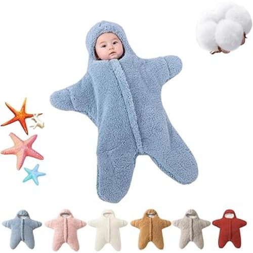 Baby Starfish Onesie, Thick Fleece Wearable Starfish Baby Sleeping Bag, Baby Newborn Starfish Warm Sleeping Bag for Babies (Blue, 3-6 Month)