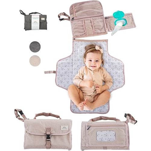 Portable Diaper Changing Pad for Baby - Waterproof Mat Travel Diaper Changing Station Baby Essentials Gifts for Baby Shower Newborn Girls and Boys Wipes Pockets Baby Stuff by WuBees