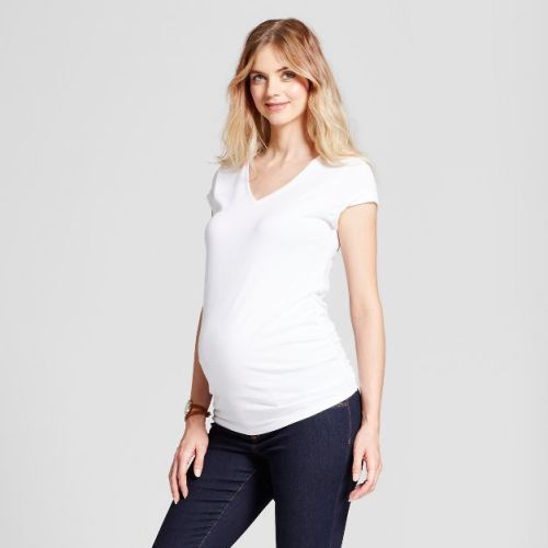 Short Sleeve V Neck Side Shirred Maternity T-shirt - Isabel Maternity By Ingrid & Isabel™ White S: Cotton Modal Blend, Knit Pullover