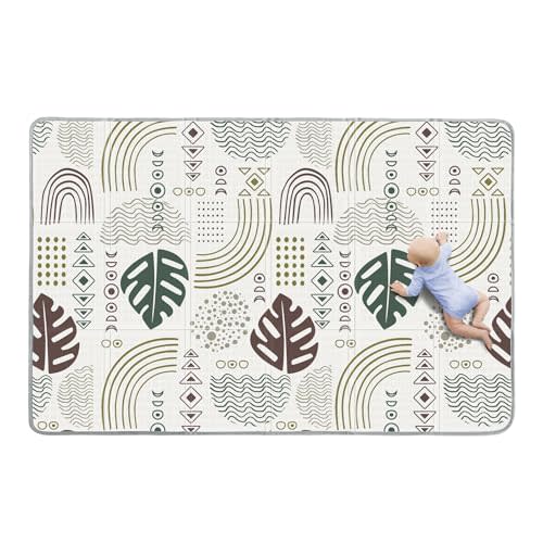Babebay Baby Play Mat, Soft Baby Mat for Floor, Foldable Playmat for Babies Toddlers and Infants, Reversible Foam Play Mat, Waterproof Baby Crawling Mat for Indoor & Outdoor (Leaf Pattern,78x50)
