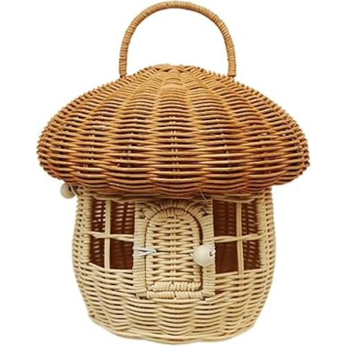 Handmade Wicker Mushroom-Shaped Storage Basket for Outdoor, Kids, Decor, Photography Props