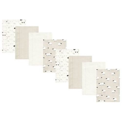 Hudson Baby Boys And Girls Cotton Poly Flannel Burp Cloths 8-pack, Taupe Sheep, One Size