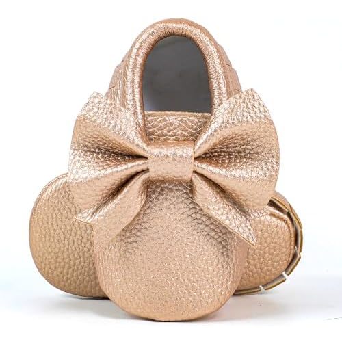 Bebila Double Bow Fringe Baby Moccasins - Soft Sole Baby Shoes Girls Toddler Crib Flats