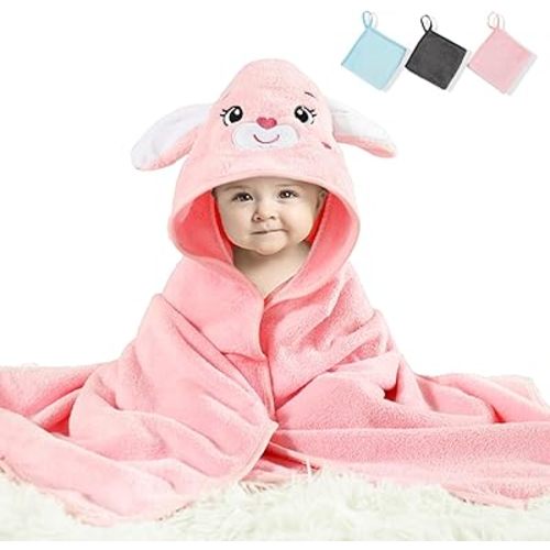 Baby Hooded Towel,31 * 31 in Toddler Bath Towels and Washcloths Set for Newborn Babies,Toallas de Baño para Bebe,Organic Infant Kids Boy Essentials 1-3