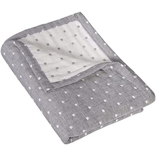NTBAY 3 Layer Toddler Blanket, Muslin Cotton Jacquard Bed Blankets, Lightweight Thermal Baby Blanket, Super Soft and Warm Crib Blanket for All Seasons, Decoration Gift, 30"x40", Grey Dot