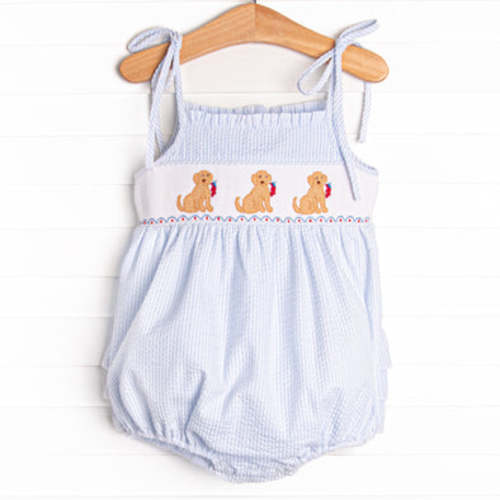 Stitchy Fish- Wag and Wave Smocked Bubble, Blue