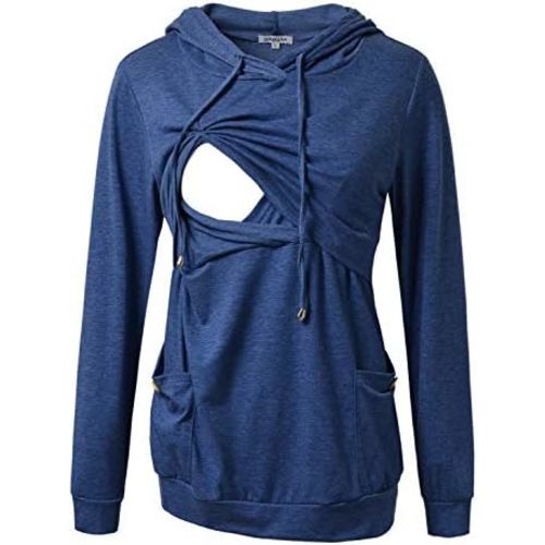 GINKANA Womens Nursing Hoodie Top Sweatshirt Long Sleeve Button Decoration Pockets Shirts Tunic Top