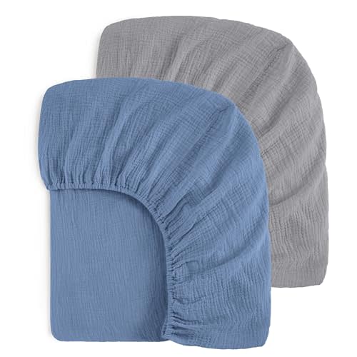 Yoofoss Muslin Crib Sheets for Boys Girls 100% Cotton Fitted Baby Crib Sheet 2 Pack Soft and Breathable for Standard Crib Mattress & Toddler Mattress 52"x28"