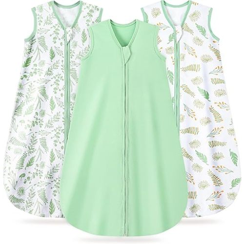 Baby Sleep Sack 0-6 Months, 100% Organic Cotton Wearable Blanket for Babies, 2-Way Zipper TOG 0.5 Lightweight Breathable Baby Sleeping Bag, 4 Sizes-GreenS