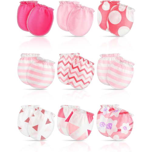 Waqn 9 Pairs Baby Mittens 0-6 Months Newborn Baby Cotton Mittens Gloves Non Scratch Toddler Mittens Elastic Wrist Infant Soft Gloves for 0-6 months Baby A417