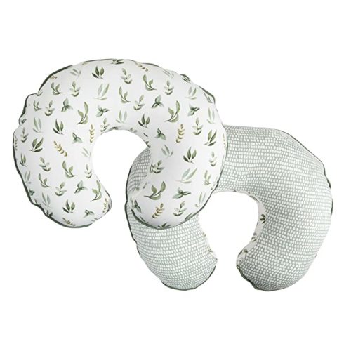 Boppy Nursing Pillow Cover –Organic Fabric | Green Little Leaves Side and Sage Dots Side | Organic Cotton Fabric | Fits Boppy Bare Naked, Original and Luxe Breastfeeding Pillow | Awake Time Only