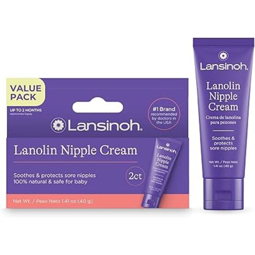 Lansinoh Lanolin Nipple Cream Safe for Breastfeeding Baby, 100% Natural Nipple Butter for Mom, Breastfeeding Essentials, 1.41 Ounces (2 Pack)