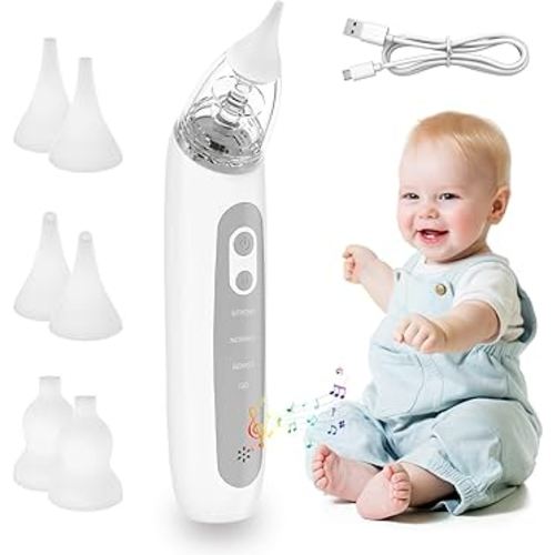 Nasal Aspirator for Baby, 3 Modes Electric Nose Aspirator with 6 Silicone Tips & Music Soothing Function, Level Hospital Grade Nose Sucker and Strong Suction for Infant, Toddlers from 0 to 12 Years