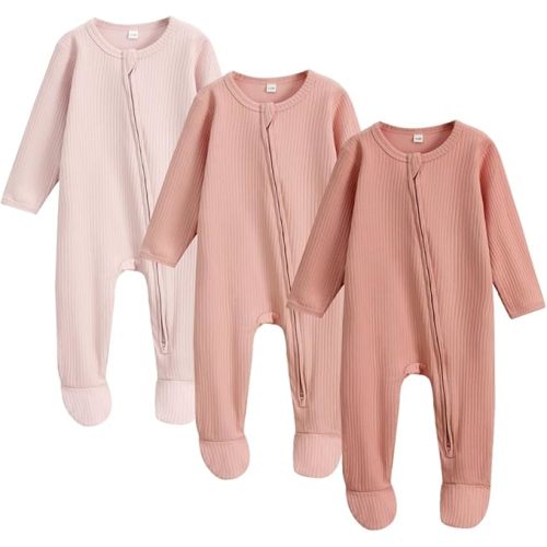 Bafeicao Newborn Footie Pajamas with Mitten Cuffs 2 Way Zipper Sleepers for Baby Boy Girl Clothes 3M 6M Footed Sleep 'n Play