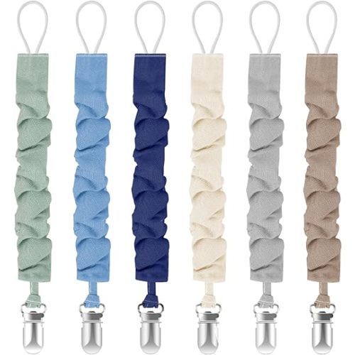 TenderBabe Pacifier Clip,6 Pack Pacifier Holder Clip with Adorable Frill Design,Soft Flexible Binky Clips for Baby Girl and Boy