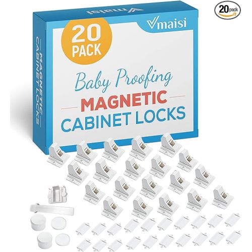 20 Pack Magnetic Cabinet Locks Baby Proofing - Vmaisi Children Proof Cupboard Drawers Latches - Adhesive Easy Installation