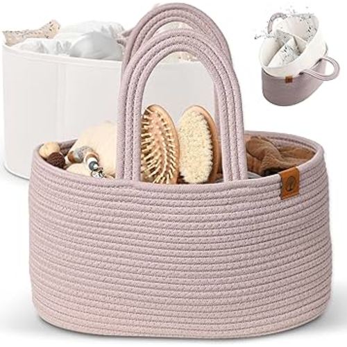 J&JOO 2-in-1 Baby Diaper Caddy Organizer, Water-Resistant Lining Protection, Easy Care, Basket for Changing Table or Dresser, Multi-Use, Newborn Baby Essentials