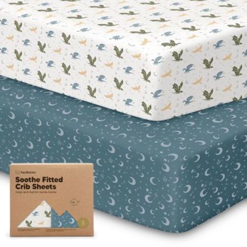 Keababies 2pk Soothe Fitted Crib Sheets Neutral, Organic Baby Crib Sheets, Fits Standard Nursery Baby Mattress (dragon Tale)