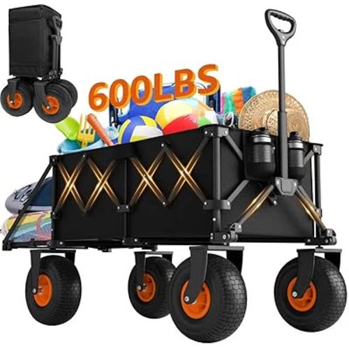 Beach Wagon with Big Wheels for Sand - Heavy Duty 10" Wheel Collapsible Wagons Foldable Large Wagon Cart Folding All Terrain for Camping
