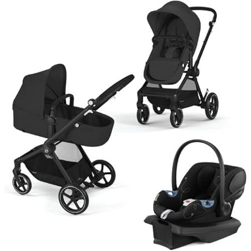 Cybex EOS 5-in-1 Travel System Stroller + Lightweight Aton G Infant Car Seat, Moon Black