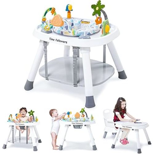 Time Followers® Baby Activity Center | 3-Stage 4Modes Activity Center & Play Table | Montessori-Inspired Design | Exersaucer, Jumper & Bouncer for Baby Ages 6M+ (White)