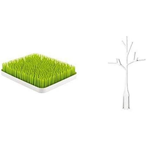 Boon Twig Grass and Lawn Drying Rack Accessory, White,Twig White with Lawn Countertop Drying Rack Green