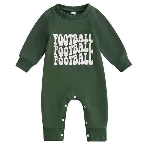Honganda Newborn Infant Baby Boy Football Jumpsuit Football Game Day Baby Onesie Romper Sweatshirt Fall One Piece Outfit