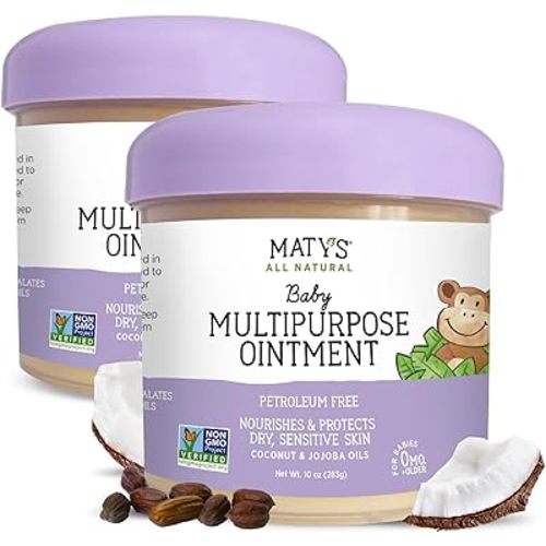 Matys Multipurpose Baby Ointment, All Over Gentle Skin Protection for Newborns & Up, Soothes Dry Irritated Skin, Diaper Area, Dry Scalp, Drool Irritation, Petroleum Free, 2 Pack, 10 oz each tub