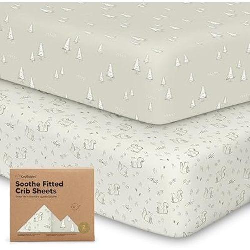 KeaBabies 2-Pack Organic Crib Sheets for Boys, Girls, Jersey Fitted Baby Crib Sheets Neutral, Cotton Breathable Crib Sheet, Cute Printed Crib Mattress Sheet, Baby Mattress Sheets (Pine Grove)