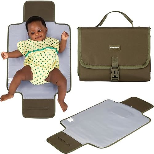 BabbleRoo Baby Changing Pad - Comfortable Portable Changing Pad, Compact, Fits in Any Diaper Bag - Lightweight and Soft with Cute Designs, Convenient Pockets, Extra Head Support – Army Green