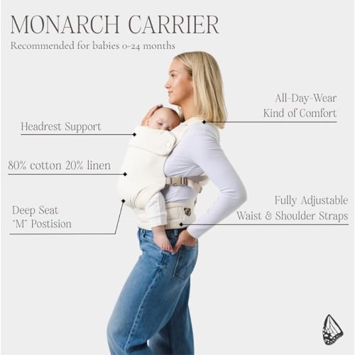 Mabē Monarch Ergonomic Baby Carrier – Premium Cotton Soft Structured Newborn to Toddler Carrier with Hip-Healthy Design, 3 Carry Positions (7-35lbs), Lightweight & Breathable, (Ivory)