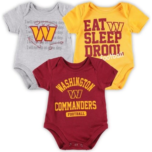 Outerstuff Newborn & Infant Burgundy/Gold/Heather Gray Washington Commanders Three-Piece Eat Sleep Drool Bodysuit Set, 0-3 M, Burgundy