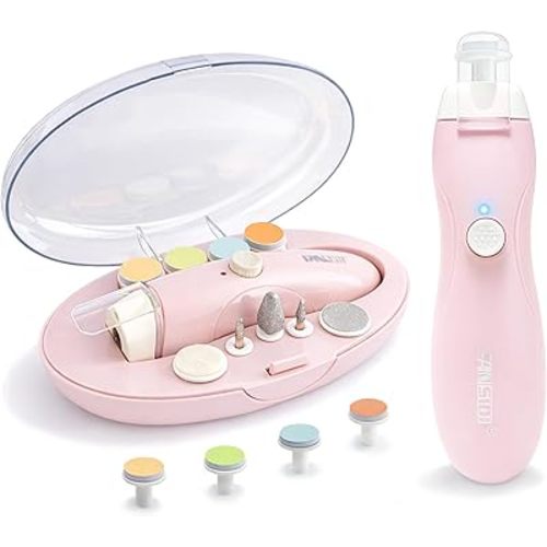 Fansidi Rechargeable Baby Nail Trimmer with Stepless Speed Control, Safe Electric Baby Nail File for Newborns, Infants & Toddlers, 8100RPM, LED Light, Dust Shield, Adult Nail Care Set,Warm Blush Pink