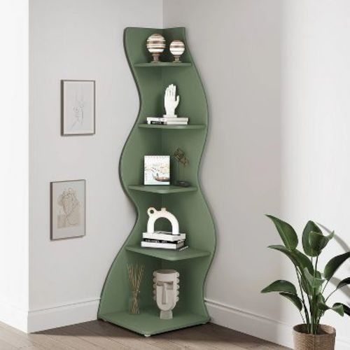 Hommoo 5-tier Wall Corner Bookshelf Green