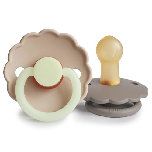 FRIGG Daisy Night Natural Rubber Baby Pacifier | Made in Denmark | BPA-Free (Portobello/Croissant, 0-6 Months) 2-Pack