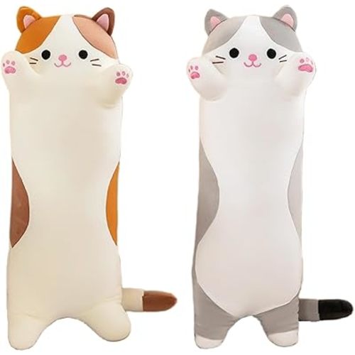 Cat Plush Stuffed Animals Cute Long Cat Body Pillow Plushies Soft Huggable Kitty Pillows for Girls Kids Adults Cat Lovers (New Gray, 27inch)