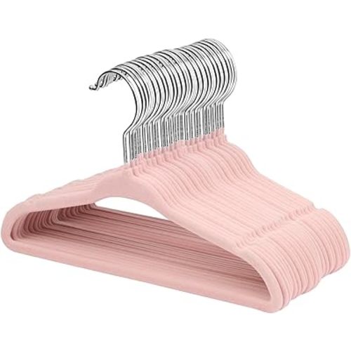ManGotree Velvet Baby Clothes Hangers, Baby Toddler Kids Hangers with Swivel Hook, Notched Shoulder Design for Kids and Children Clothes (30 Pack, Light Pink)