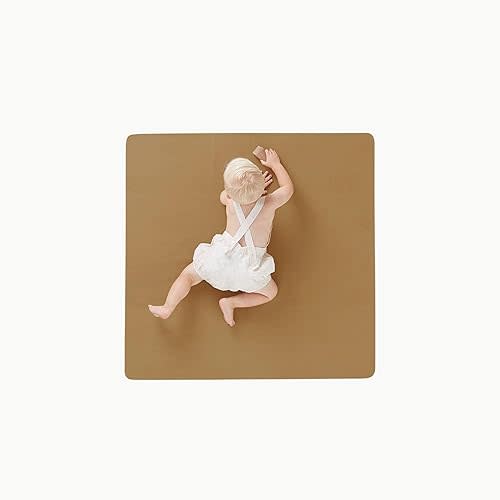 Gathre Baby Splat Mat for Under High Chair, Wipeable & Water Resistant Leather, Foldable, Anti-Slip, Protective Floor Mat for Mealtime Playtime Messes - Camel