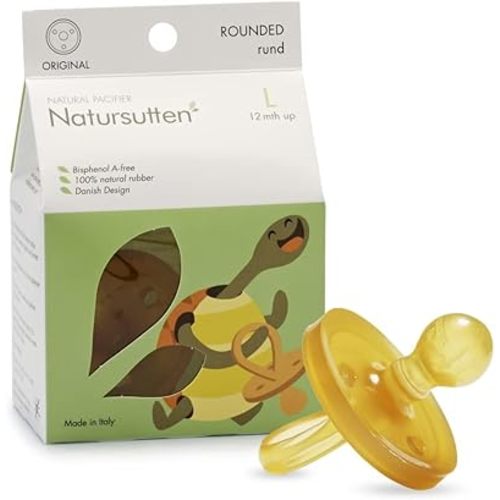 Natursutten Pacifiers 12-18 Months - 1-Pack Original Shield Round Nipple Natural Rubber Safe & Soft BPA-Free Pacifiers for Breastfeeding Babies - Newborn Pacifiers Made in Italy
