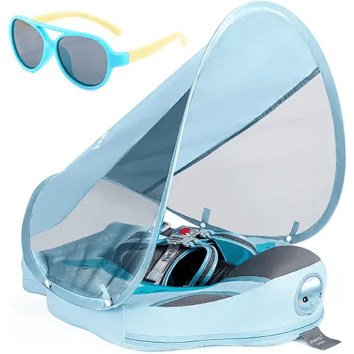 Baby Floats for Pool with Canopy Removable UPF 50+ UV Sun Protection Canopy Mambobaby Float Non Inflatable Upgrade Add Tail Avoid Flip Waterproof Skin-Friendly Infant Swim Float 3-24 Months