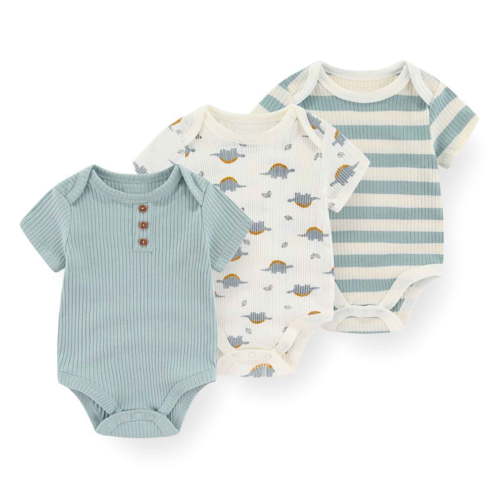 Zavbaby Baby Boy Girl Ribbed Short Sleeve Cotton Bodysuits,3-Pack,Sizes 0-12M
