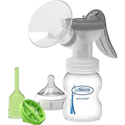 Dr. Brown's Manual Breast Pump with SoftShape 100% Silicone Shield (B,25mm flange) & Anti-Colic Options+ Wide-Neck Baby Bottle 5 oz/150 mL,with Level 1 Slow Flow Nipple