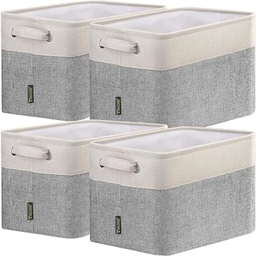 BALEINE Fabric Storage Bins for Shelves, Linen Storage Baskets for Organizing, Decorative Closet Storage Bins for Clothes, Toys, Home Storage (Grey, 4 Pack)