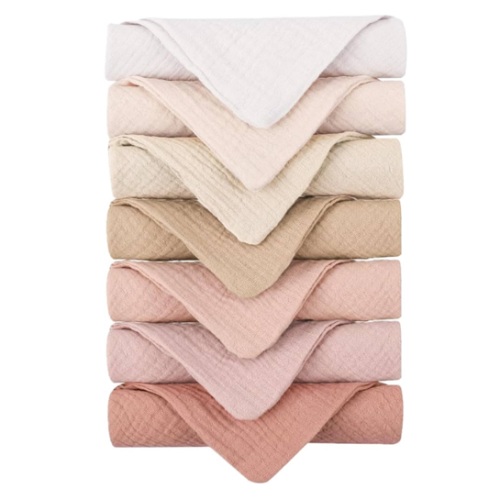 Konssy Baby Muslin Washcloths 7-Pack, 100% Cotton Baby Bath Washcloths, Soft & Absorbent Wash Cloths and Burp Cloths for Newborn Kids Girls & Boys, 11x11 inches