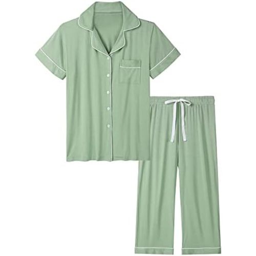 Joyaria Bamboo Viscose Pajamas for Women Cooling Button Up Capri Sleepwear