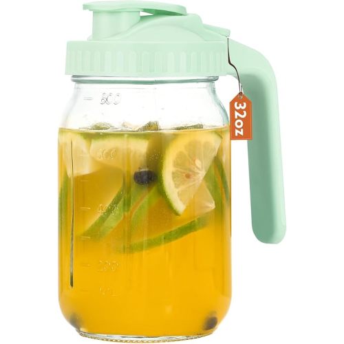 Breast Milk Pitcher, 32 OZ Mason Jar Pitcher with Lid Double Leak Proof,1 Quart Breastmilk Storage Containers for Fridge, Glass Jug for Sun Tea, Juice, Cold Brew Coffee